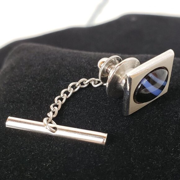 HICKOK Wrap Around Cuff Link Set Silver Blue - Picture 4 of 8